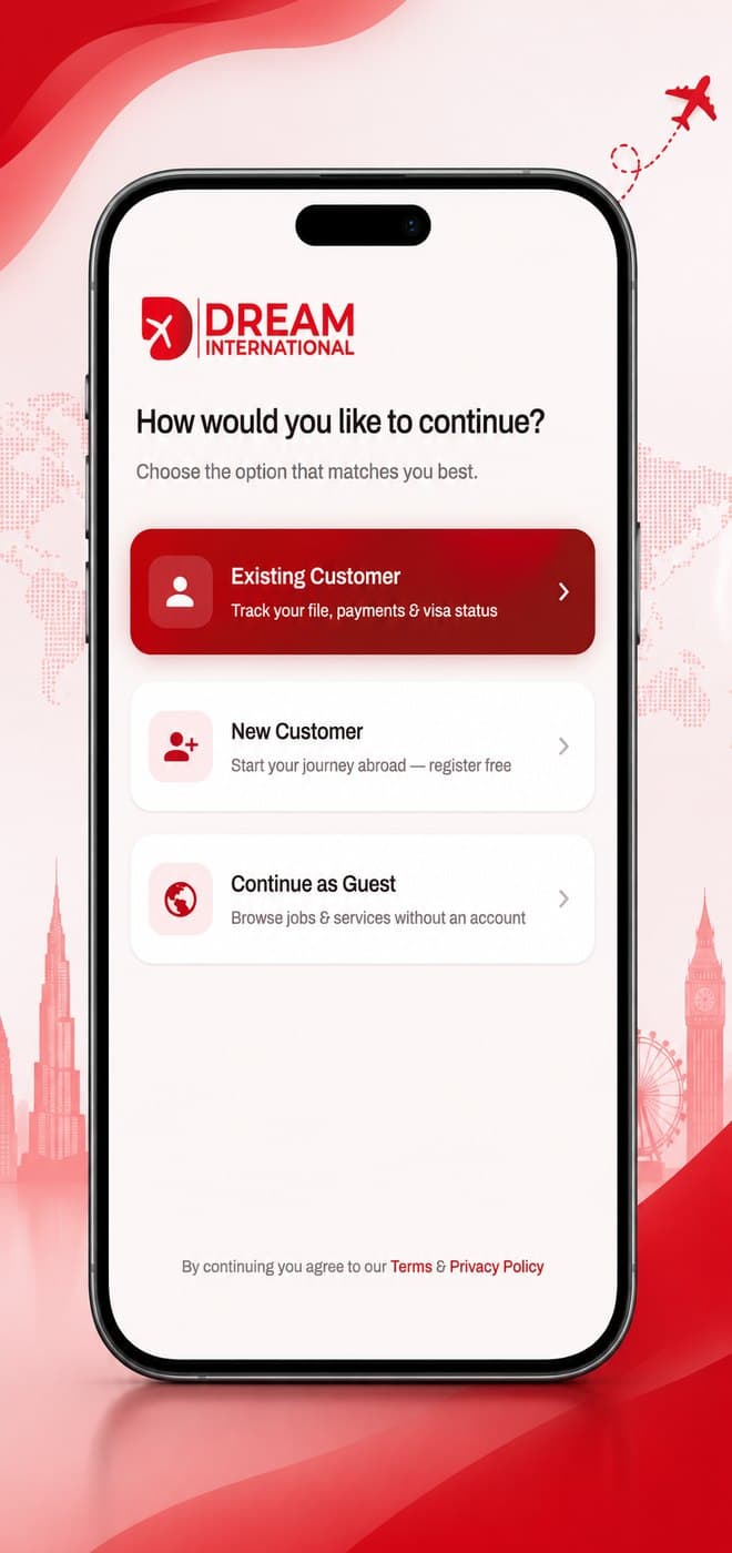 Pick your path — Existing customer, new customer, or just browsing.