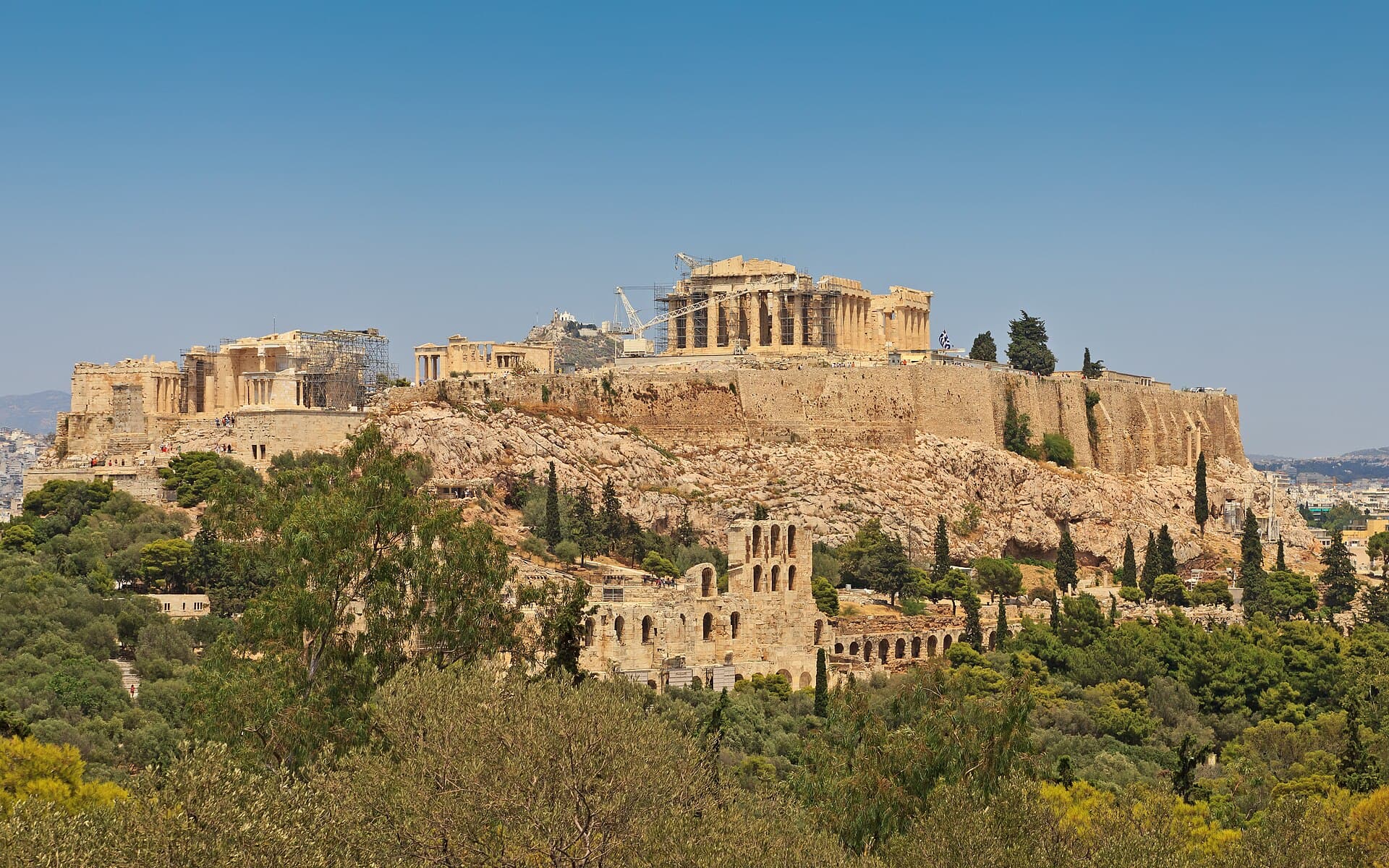 View of the Acropolis of Athens from Philopappos Hill, Greece