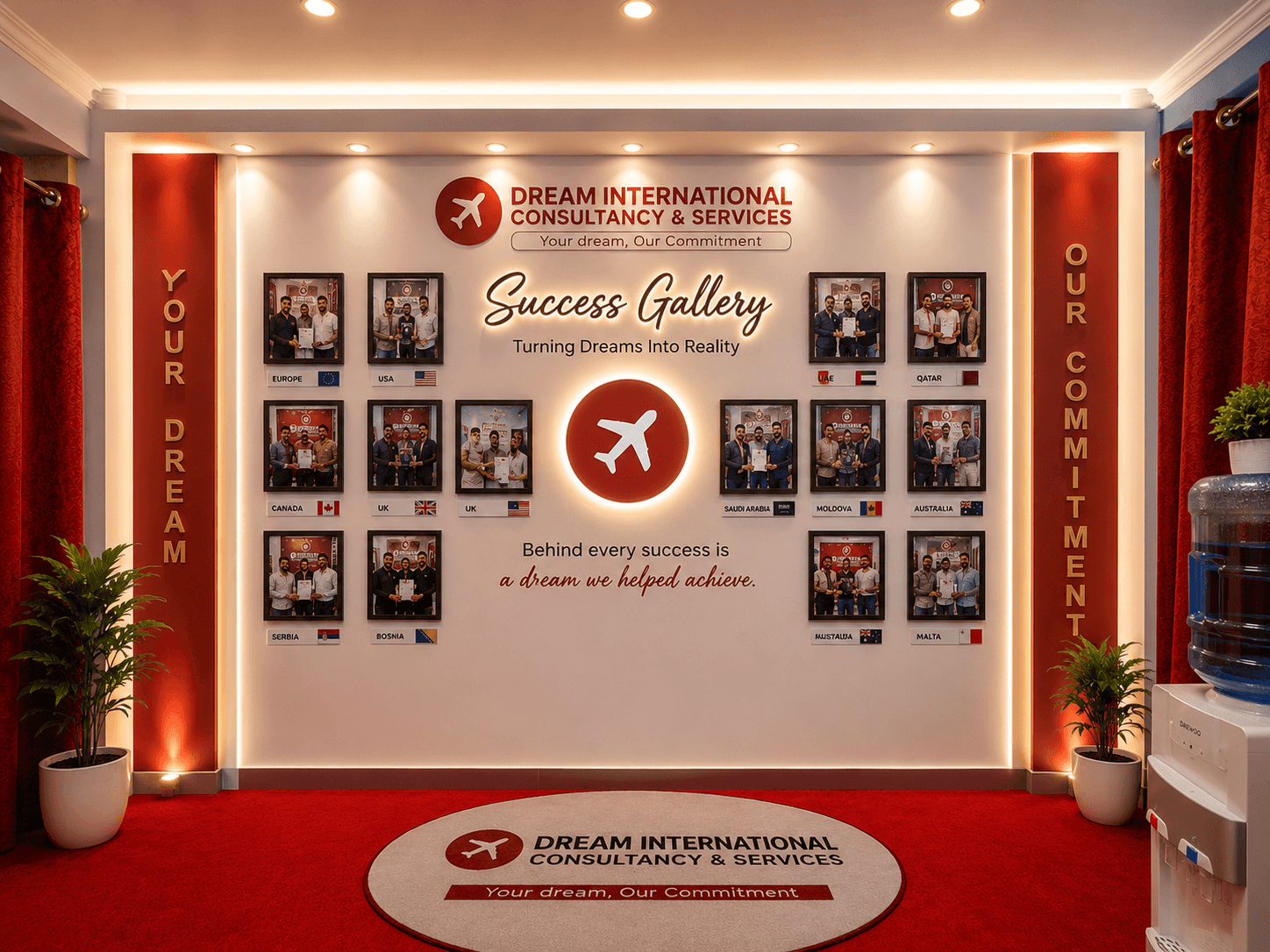 Dream International Success Gallery wall with framed customer photos